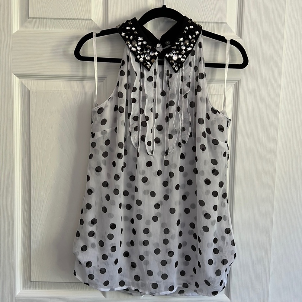 WHBM, 12, White Halter Top with Black Polka Dots & Interchangeable Collars